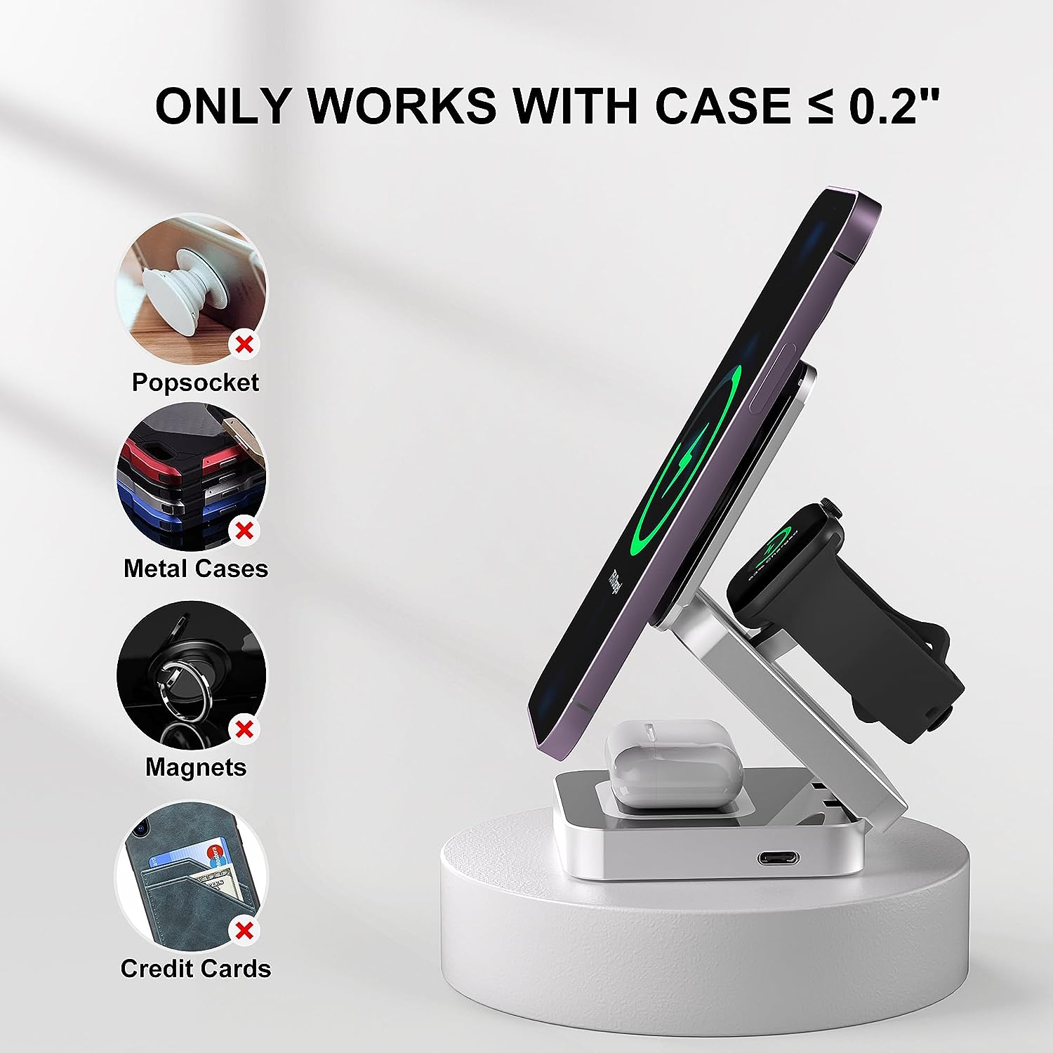 MagCHARGE HUB™  3 In 1 Foldable Magnetic Wireless Charger Stand For iPhone 15, 14, 13 Pro/Max/Plus, AirPods 3/2 Station Dock Fast Charger Holder - Welfre.com