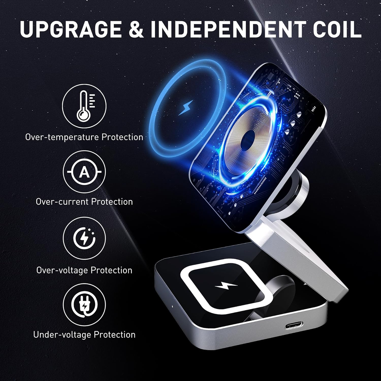 MagCHARGE HUB™  3 In 1 Foldable Magnetic Wireless Charger Stand For iPhone 15, 14, 13 Pro/Max/Plus, AirPods 3/2 Station Dock Fast Charger Holder - Welfre.com