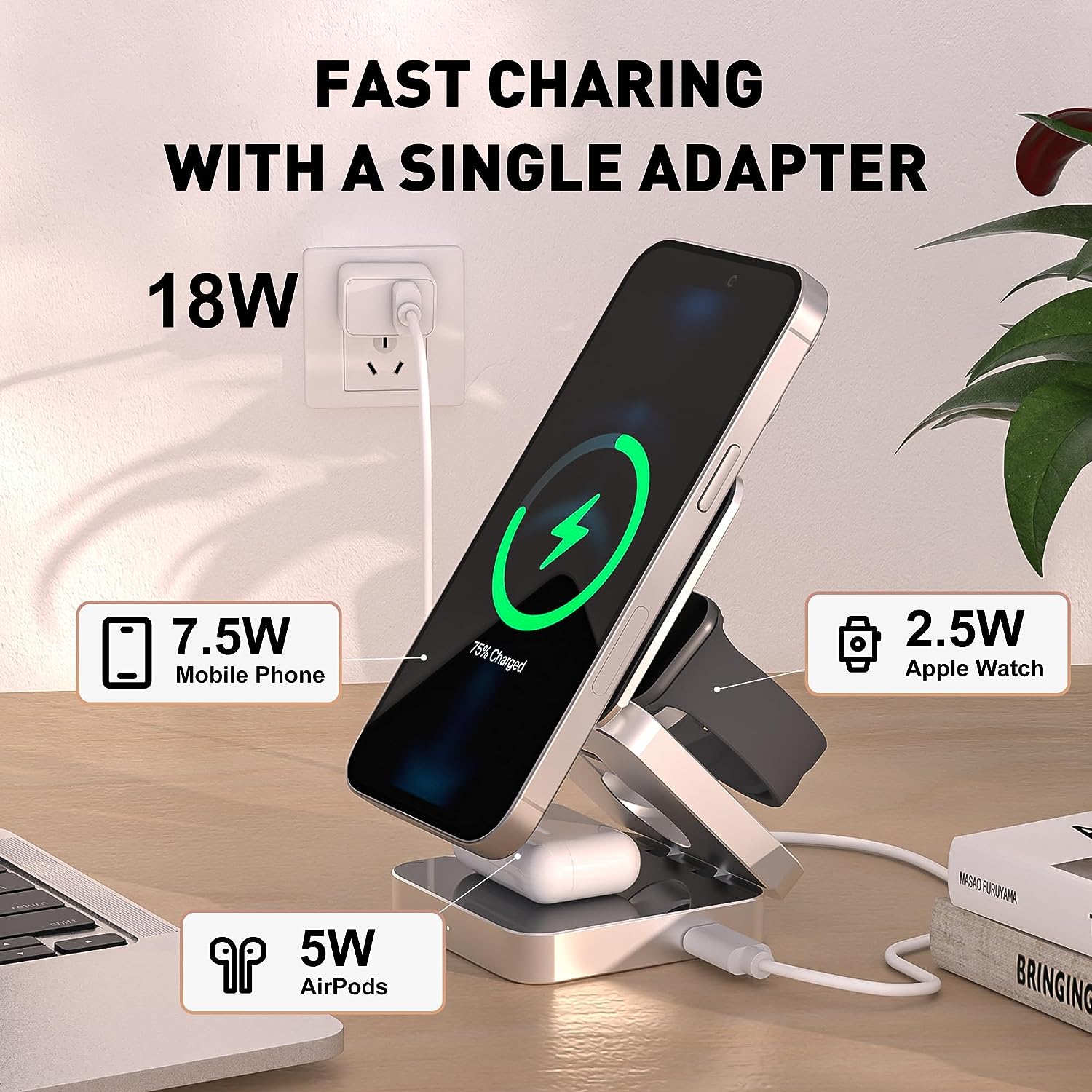 MagCHARGE HUB™  3 In 1 Foldable Magnetic Wireless Charger Stand For iPhone 15, 14, 13 Pro/Max/Plus, AirPods 3/2 Station Dock Fast Charger Holder - Welfre.com