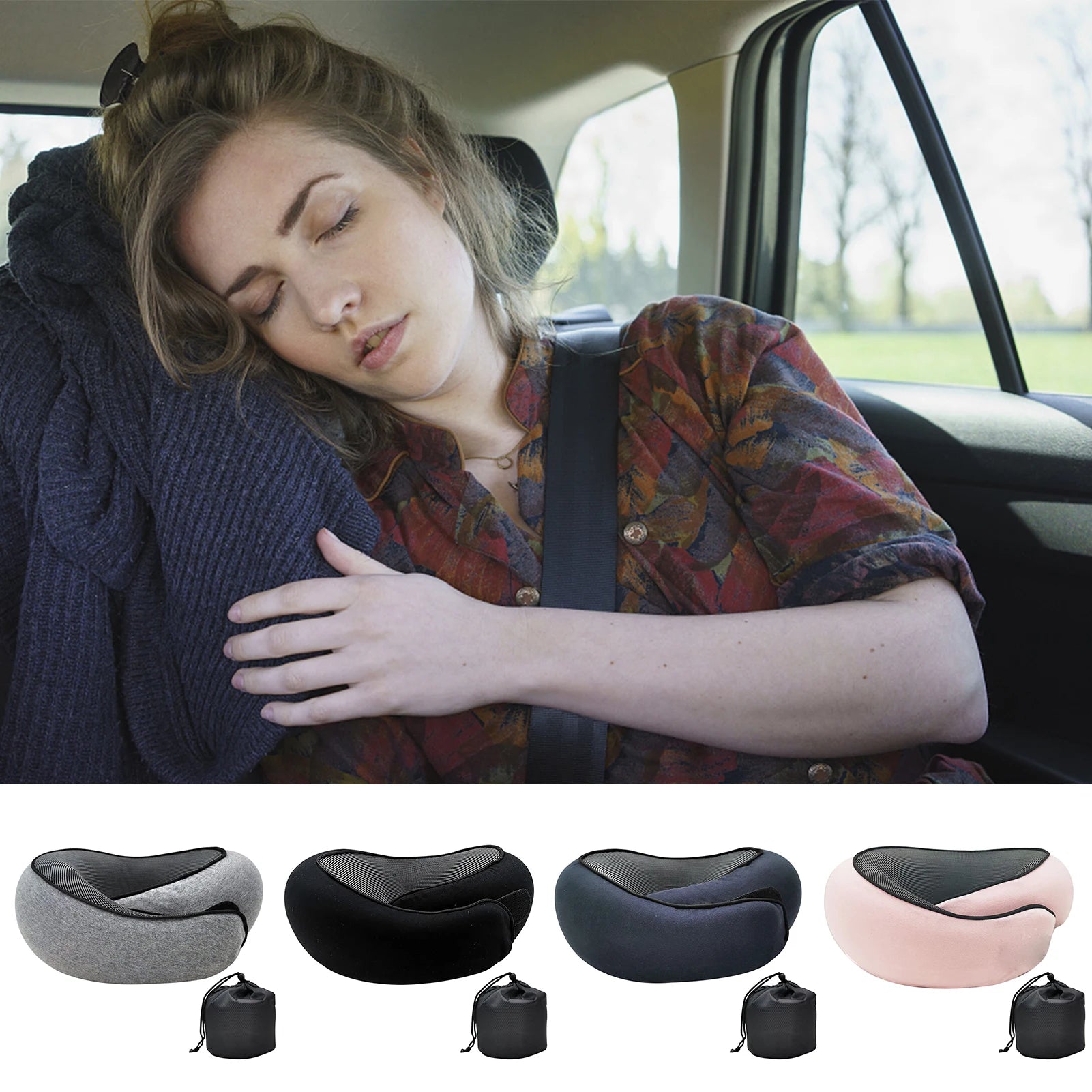 Travel Neck Pillow Memory Foam U-shaped Pillow Snail Style Travel Neck Support Portable Adjustable Soft Noon Break Sleep Pillows - Welfre.com