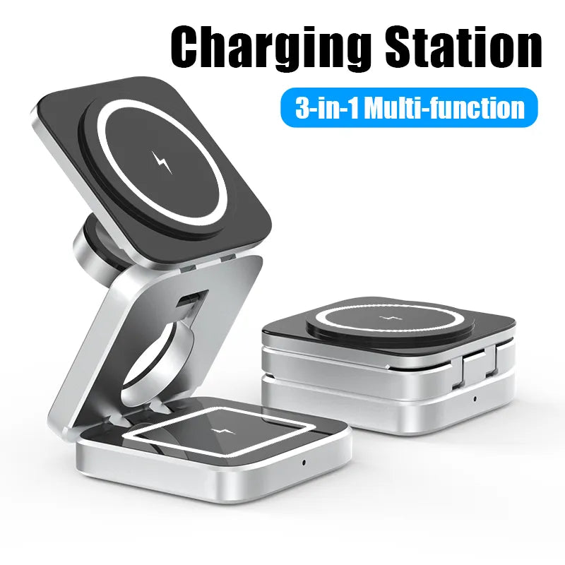 MagCHARGE HUB™  3 In 1 Foldable Magnetic Wireless Charger Stand For iPhone 15, 14, 13 Pro/Max/Plus, AirPods 3/2 Station Dock Fast Charger Holder - Welfre.com